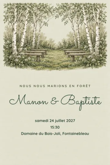 Invitation Mariage, modèle Clairière de bouleaux