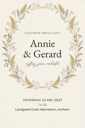 Uitnodiging Jubileum, ontwerp Gouden varenkrans