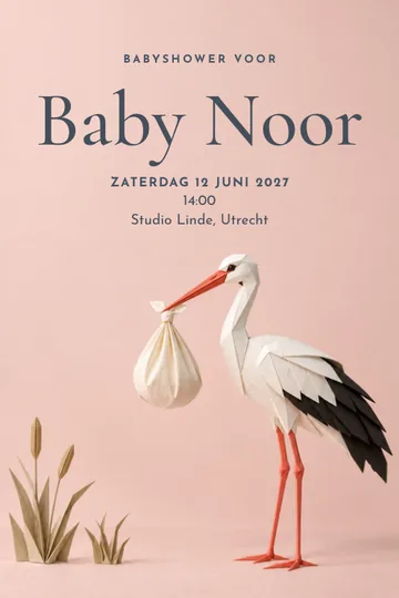Uitnodiging met het ontwerp Papieren ooievaar