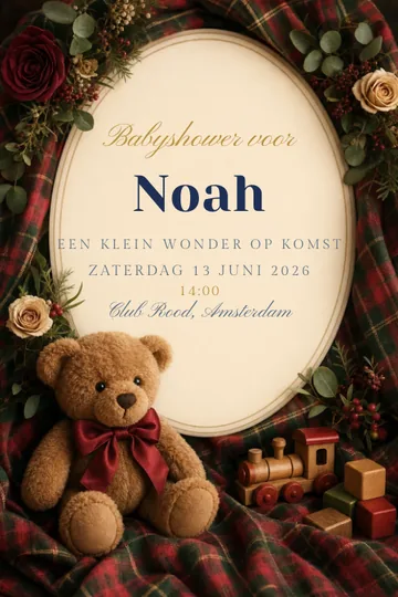 Uitnodiging met het ontwerp Teddybeer