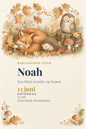 Uitnodiging met het ontwerp Bosdiertjes