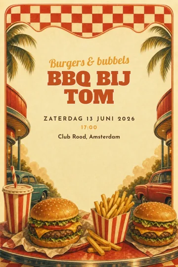 Uitnodiging met het ontwerp Backyard burger