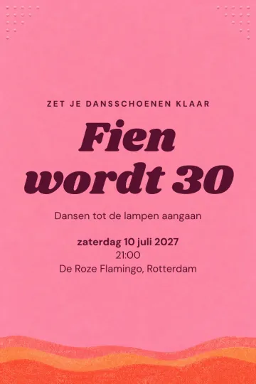 Uitnodiging Verjaardag, ontwerp Kauwgomroze risodruk