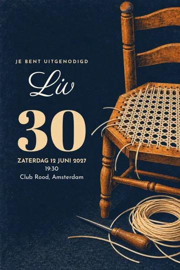 Uitnodiging met het ontwerp Stoelenmatters atelier