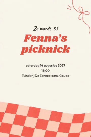Uitnodiging Verjaardag, ontwerp Picknick in koraal
