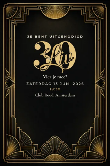 Uitnodiging met het ontwerp Golden twenties