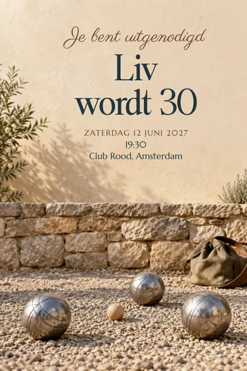 Uitnodiging met het ontwerp Boules op het plein