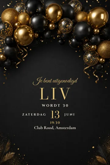 Uitnodiging met het ontwerp Gouden ballonnen