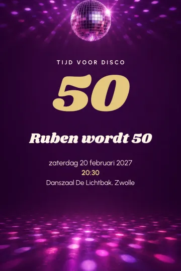 Uitnodiging Verjaardag, ontwerp Paarse dansvloer