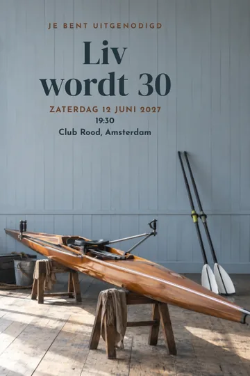 Uitnodiging met het ontwerp Het roeihuis