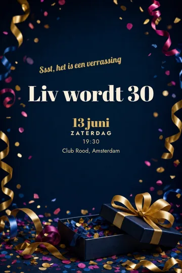 Uitnodiging met het ontwerp Ssst, verrassing