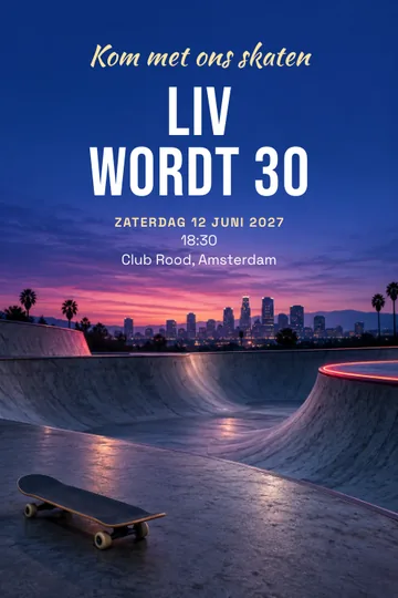 Uitnodiging met het ontwerp Skatepark bij schemer