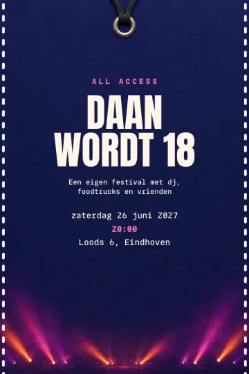 Uitnodiging Verjaardag, ontwerp Backstagepas