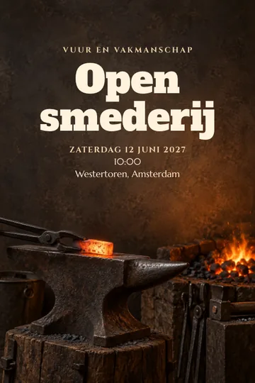 Uitnodiging met het ontwerp Vuur en vakmanschap