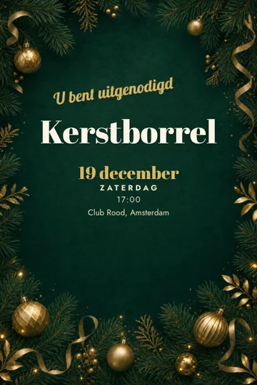 Uitnodiging met het ontwerp Kerstborrel