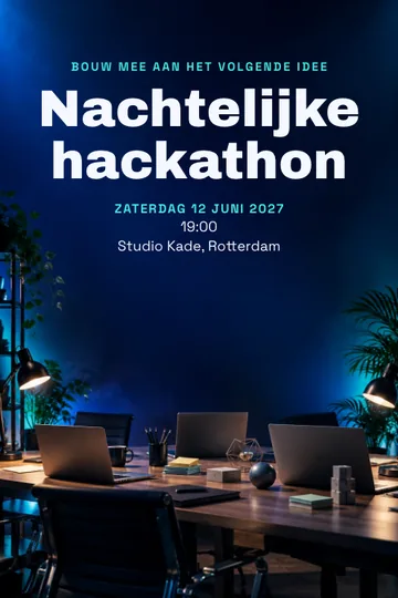 Uitnodiging met het ontwerp Hackathon bij nacht
