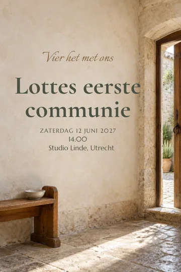 Uitnodiging met het ontwerp Kapel en steenhof