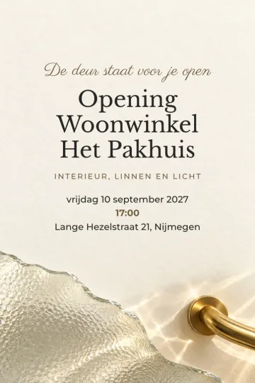 Uitnodiging Bedrijfsfeest, ontwerp Messing deurklink