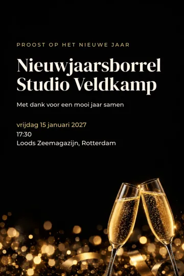 Uitnodiging Bedrijfsfeest, ontwerp Klinkende flûtes