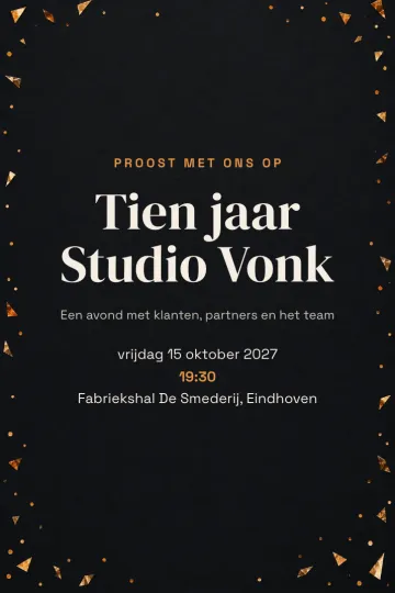 Uitnodiging Bedrijfsfeest, ontwerp Koperen confetti