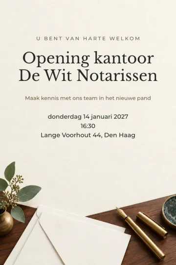 Uitnodiging Bedrijfsfeest, ontwerp Notenhouten bureau