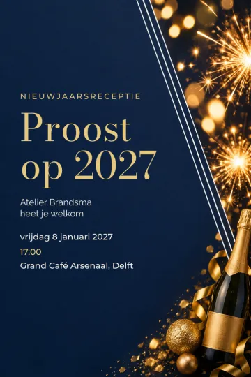 Uitnodiging Bedrijfsfeest, ontwerp Sterretjes en champagne