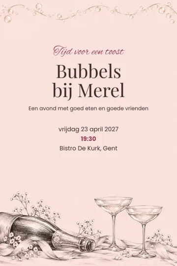 Uitnodiging Diner en borrel, ontwerp Bubbels in potlood