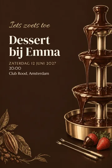Uitnodiging met het ontwerp De chocoladefontein