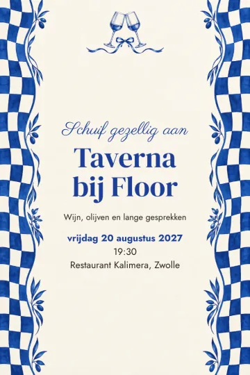Uitnodiging Diner en borrel, ontwerp Blauwe taverna