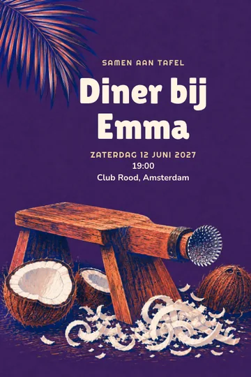 Uitnodiging met het ontwerp Kokos atelier