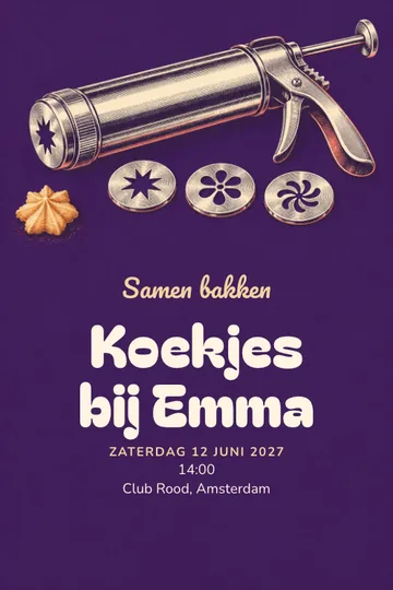 Uitnodiging met het ontwerp Koekjes uit de pers