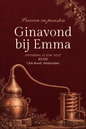 Uitnodiging met het ontwerp Aan de alambiek