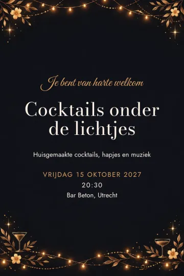 Uitnodiging Diner en borrel, ontwerp Koperen lichtjes