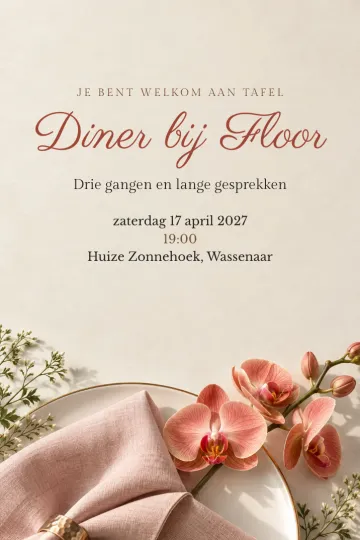 Uitnodiging Diner en borrel, ontwerp Koraalrode orchidee