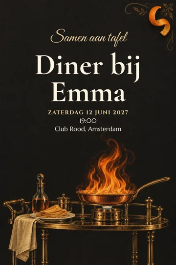 Uitnodiging met het ontwerp Flambé aan tafel