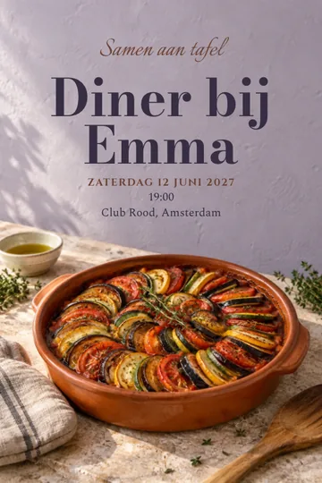 Uitnodiging met het ontwerp Ratatouille uit de oven