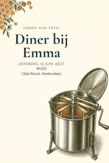Uitnodiging met het ontwerp Honing uit de slinger