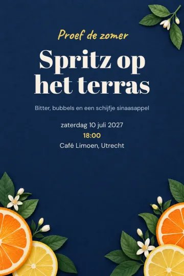 Uitnodiging Diner en borrel, ontwerp Sinaasappel en citroen