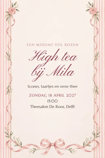 Uitnodiging Diner en borrel, ontwerp Rozen en strikken