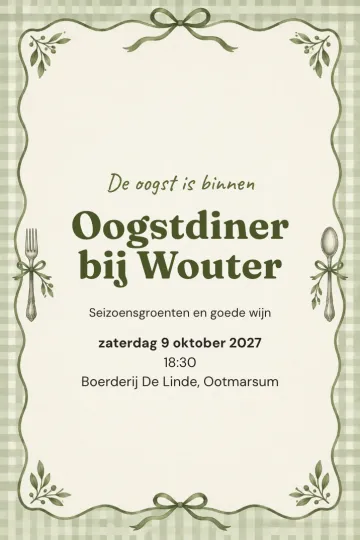 Uitnodiging Diner en borrel, ontwerp Saliegroen tafelen