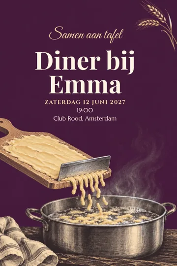 Uitnodiging met het ontwerp Spätzle van het plankje