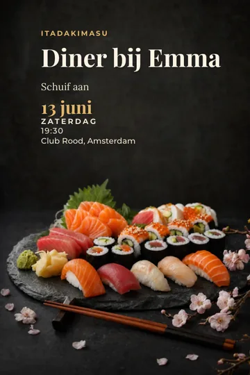 Uitnodiging met het ontwerp Sushi-avond