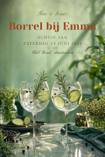 Uitnodiging met het ontwerp Gin in de tuin