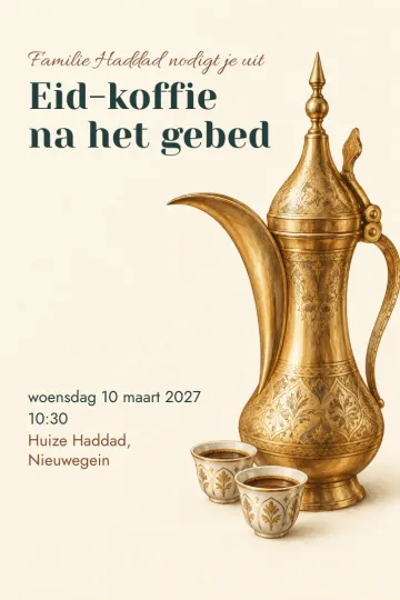 Uitnodiging Feestdagen, ontwerp Koperen koffiekan