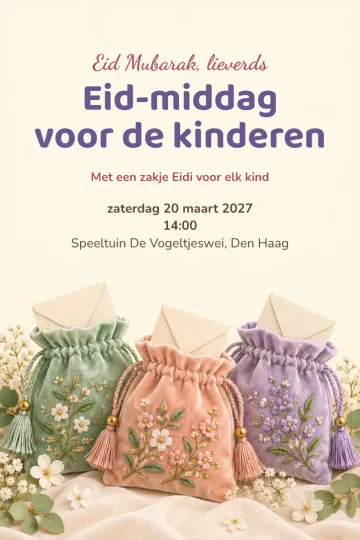 Uitnodiging Feestdagen, ontwerp Geborduurde Eidi-zakjes