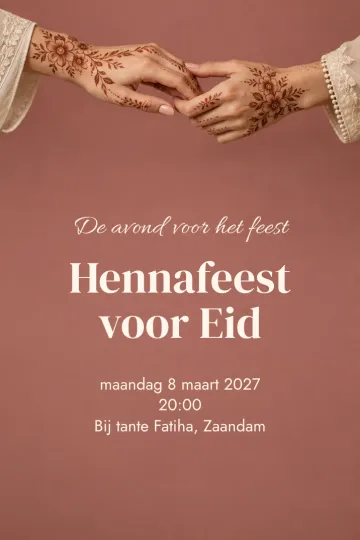Uitnodiging Feestdagen, ontwerp Hennahanden