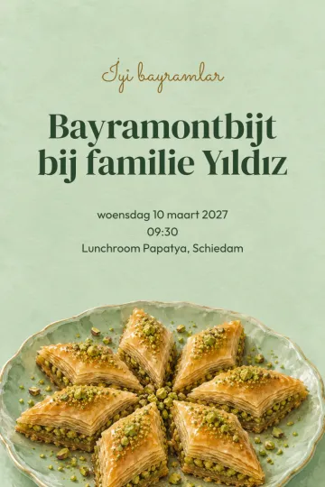 Uitnodiging Feestdagen, ontwerp Waaier van baklava