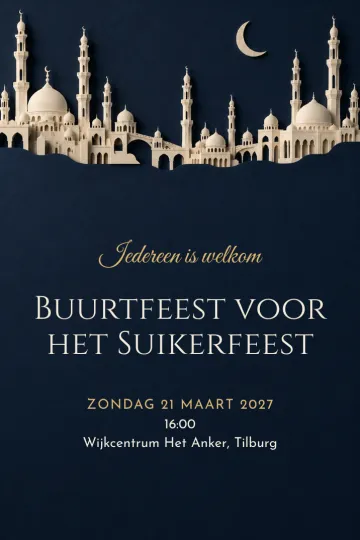 Uitnodiging Feestdagen, ontwerp Minaretten van papier