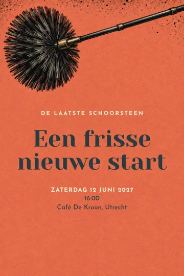 Uitnodiging met het ontwerp Schoorsteenveger afscheid