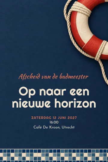 Uitnodiging met het ontwerp Badmeester afscheid